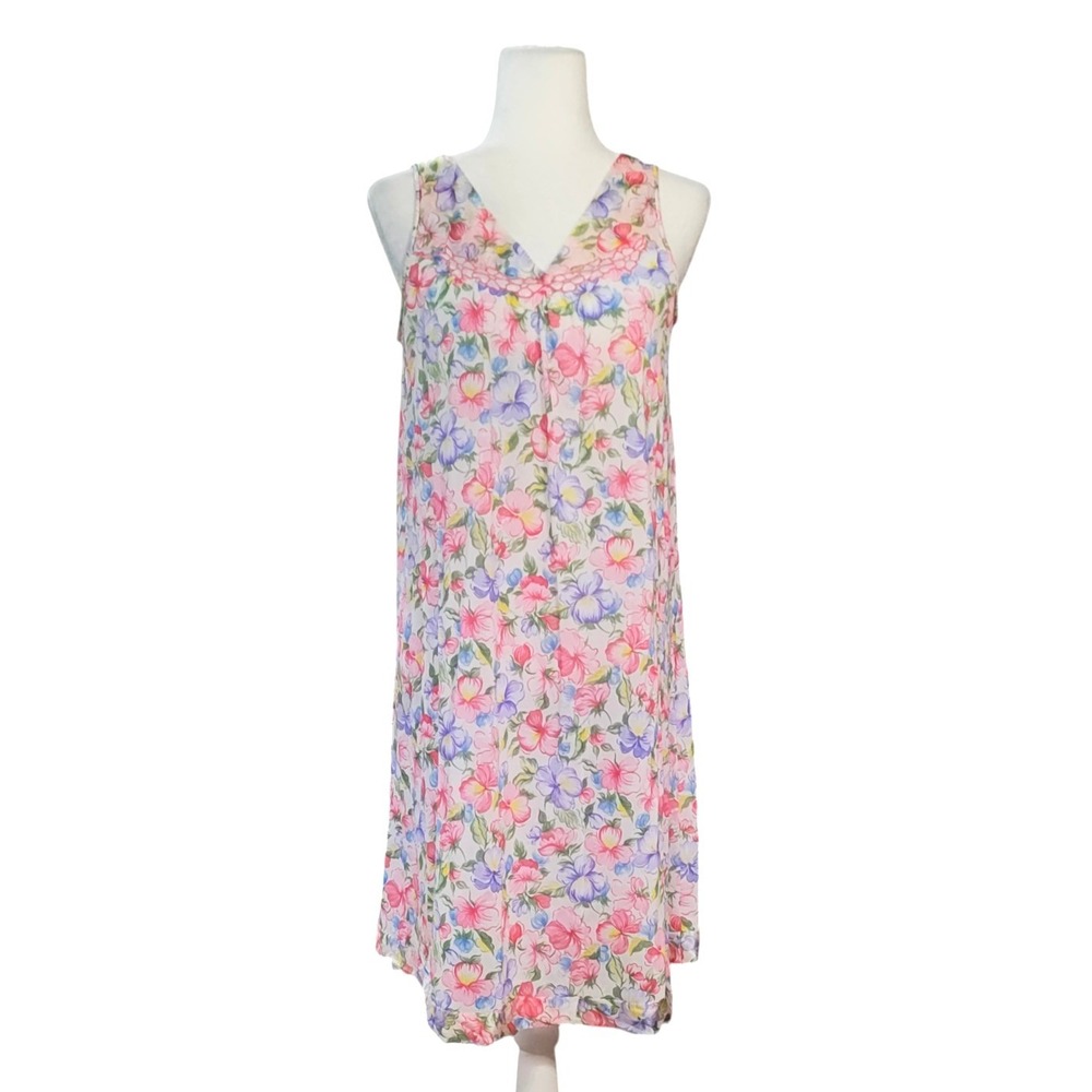 Vanity Fair Vintage Slip Dress Nightgown Floral Grandmacore Cottage Pink Blue‎ S